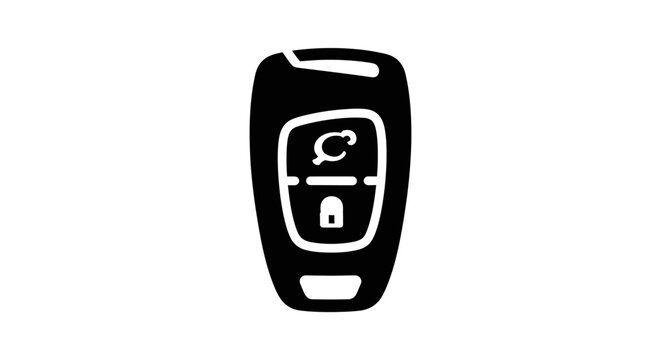 A black and white icon of a modern vehicle remote key fob