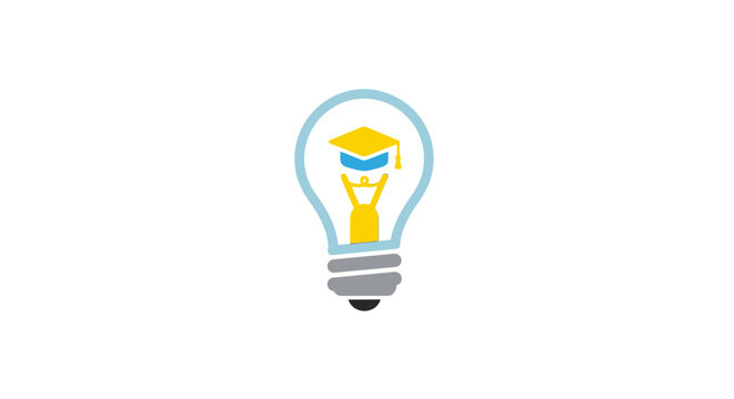 A bright light bulb icon featuring a graduation cap for academic success concepts