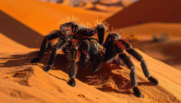 Mexican Redknee Tarantula Emerging from Sandy Burrow in Desert Habitat
