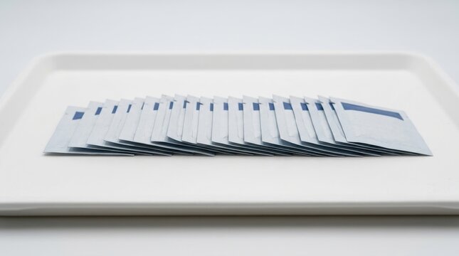 Neatly Arranged Individually Wrapped Alcohol Swabs on a White Surface for Hygiene and Sterilization