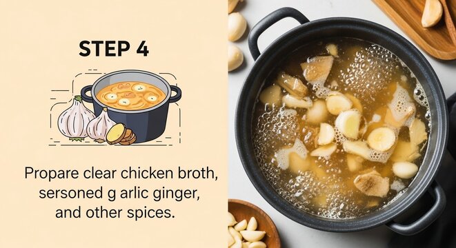 Cooking process broth garlic ginger