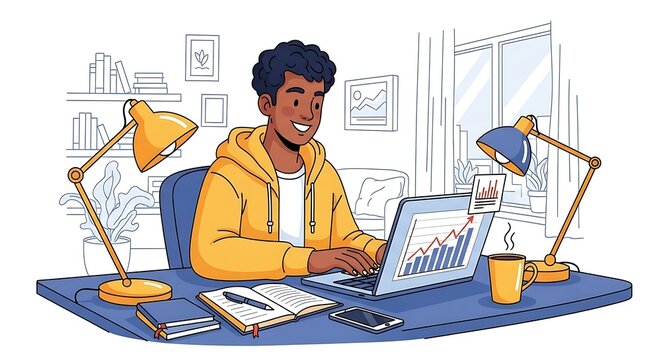 Business professional working on multiple devices in modern office.