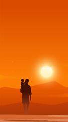 Obraz premium Father and Son Bonding Silhouette Fathers Day Vertical Illustration