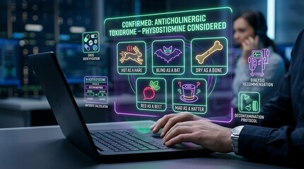 Fototapeta premium Futuristic interface with health icons on a laptop screen