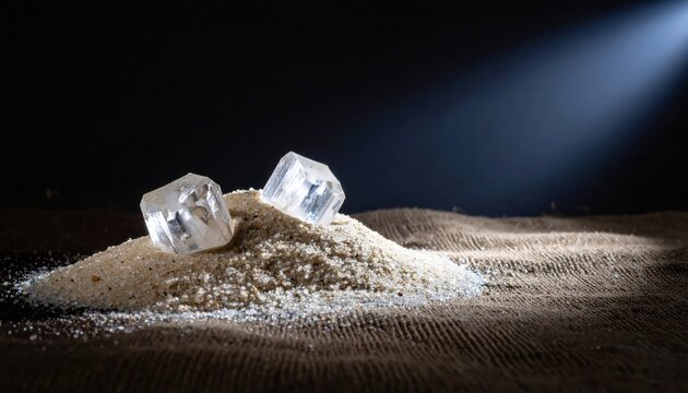 Uncut Octahedral Diamonds on Sandy Surface Illuminated Dramatically