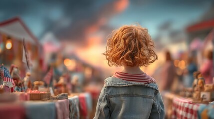 Obraz premium Child Observing Community Picnic at Sunset in Outdoor Location