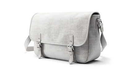 Naklejka premium light gray canvas messenger bag with flap and buckles