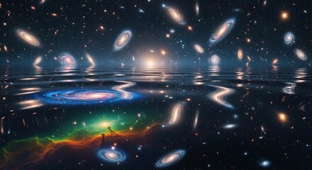 Cosmic galaxies reflected waterscape