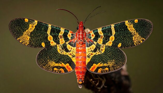 Vibrantly patterned lanternfly showcasing striking wing designs on natural perch