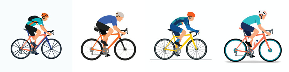 Obraz premium A simple minimalist flat design of a cyclist riding a road bike, no outline, modern bright colors, clean look, plain white background.