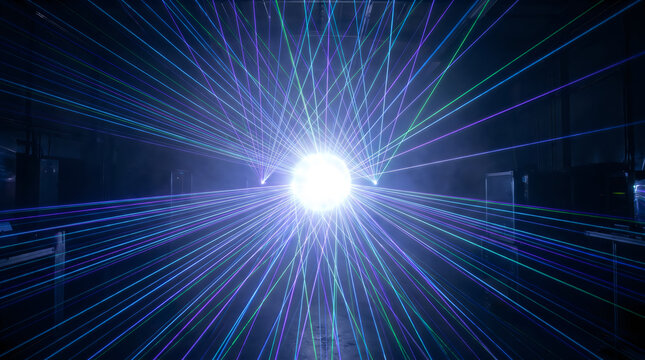 Abstract digital data stream with bright light in the center, digital