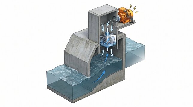 wave energy, OWC, ocean power, renewable energy, clean tech, turbine, marine engineering, sustainability, 3D engineering, no text, isolated