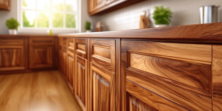 Wooden kitchen cabinets and countertop.