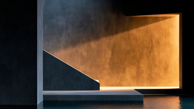Warm Amber Spa Wall in Dark Minimal Room