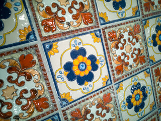 Obraz premium Portuguese azulejo tiles, mexican talavera, italian spanish majolica.Vintage tiled floor print for ceramic or fabric design