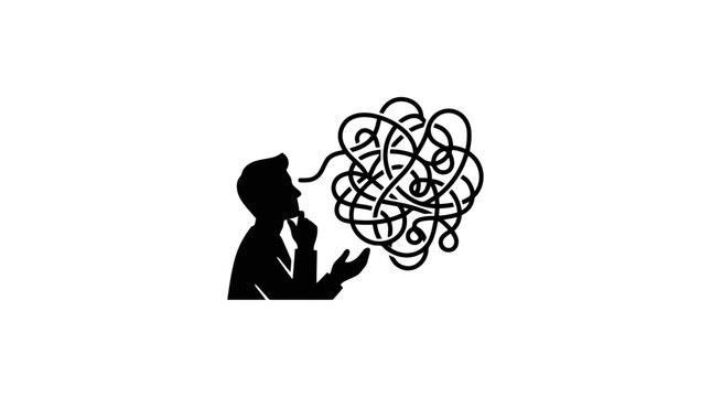 Silhouette of a person with a confused mind.