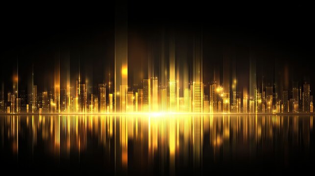 Golden light cityscape at night.