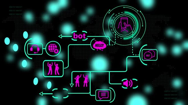 Ai chatbot customer service interface with animated digital and network connections