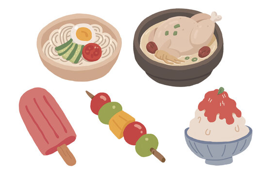 Summer Food Dishes Illustrations Set