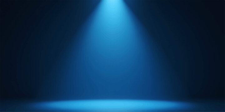 Blue spotlight beam illuminating dark stage background, dramatic focused light cone, modern abstract presentation design backdrop