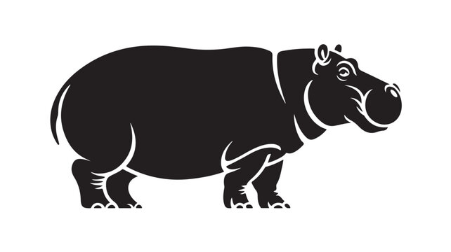 Black Hippopotamus Silhouette Standing For Wildlife Concepts