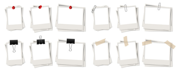 Plakat stacked polaroids Clips clothespin, binder clamp, pin, tape