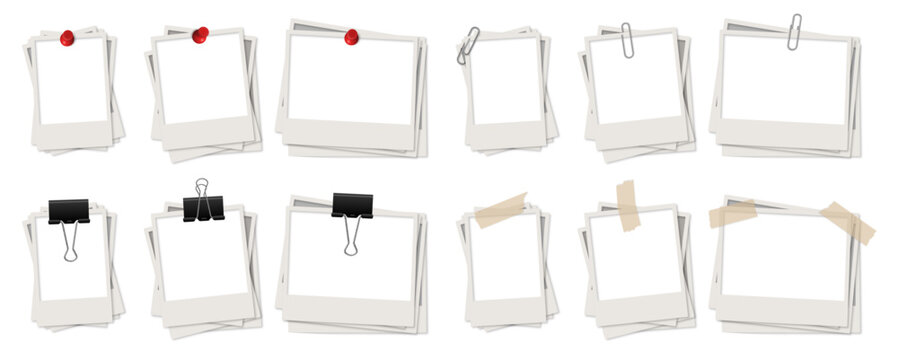 stacked polaroids Clips clothespin, binder clamp, pin, tape