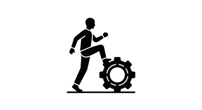 Man kicking a gear icon.