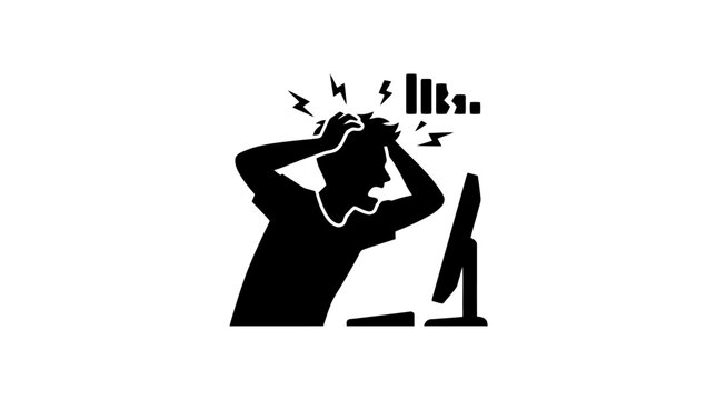 Frustrated person sitting at computer desk.