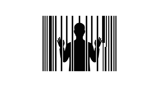 A man behind prison bars making a rude gesture.