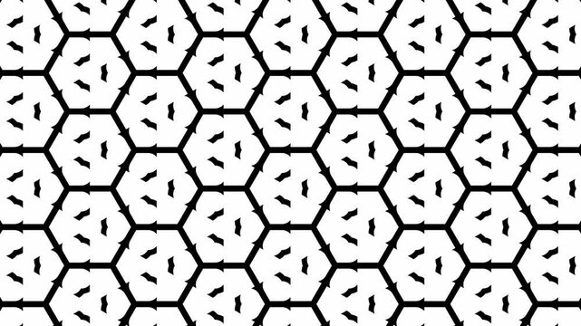 Abstract geometric tessellation pattern with expanding cubes hexagons and honeycomb loop