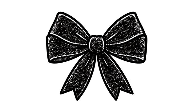 Isolated black textured bow tie with hand drawn outline, simple graphic element for decoration