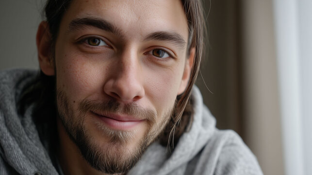 Young caucasian male looking at camera with friendly expression concept of marketing firms, counseling services, advertising agencies