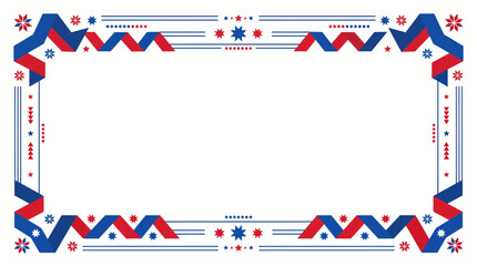 Obraz premium Patriotic Geometric Border Frame Vector with Red Blue Zigzag Ribbons and Abstract Ethnic Stars