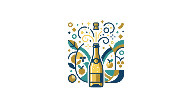 Abstract Alcohol Bottle with Decorative Elements Illustration