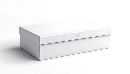 Naklejka premium Isolated closed white shoebox with lid on a light grey background, simple product packaging mockup
