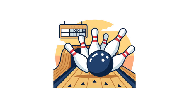 Bowling Alley Strike with Ball and Pins