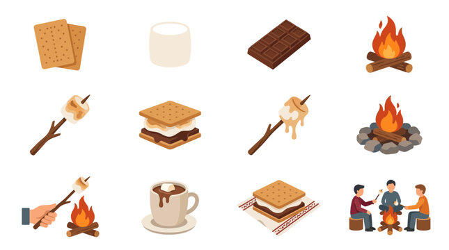 Camping S'mores and Campfire Icons Collection