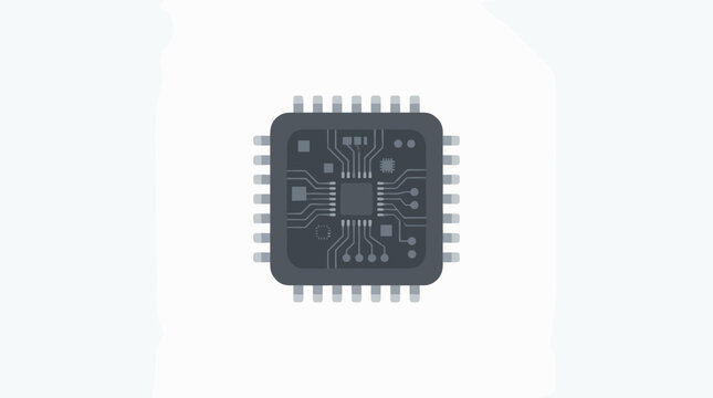 Modern microchip processor with integrated circuits and pins on a white background Vector