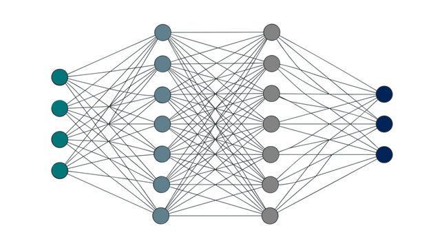 Neural Network Diagram with Layers and Connections Representing Artificial Intelligence and Machine Learning Concepts Vector