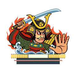 Fototapeta premium ねぶた祭をイメージした武者絵イラスト 夏祭りの伝統文化素材