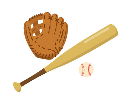 野球グローブとバットとボール スポーツ用品イラスト