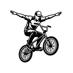 Obraz premium BMX Rider Performing No-Hander Jump Trick Freestyle Bicycle Stunt Vector Illustration