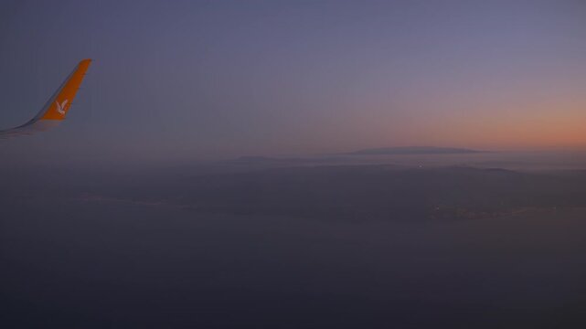 sunset time sky air craft flight passenger side window pov panorama 4k uae