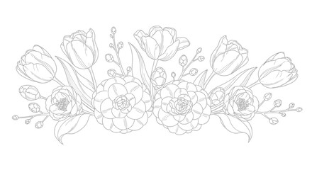Fototapeta premium Elegant HandDrawn Floral Arrangement with Tulips and Peonies.
