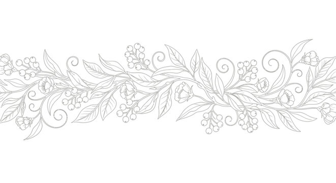 Elegant Floral Ornamentation with Delicate Leaves and Berries.
