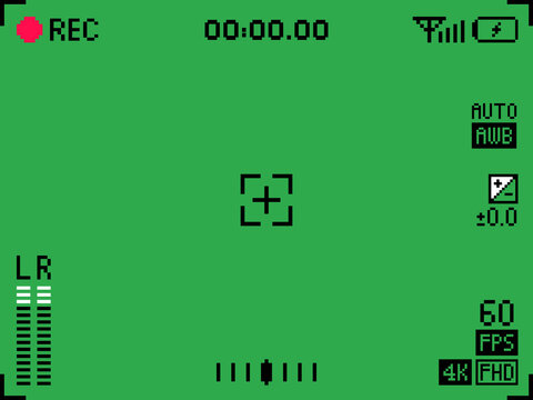 Pixel Art Camera Viewfinder Green Screen - REC HUD Overlay - 60 FPS 4K - Low Battery