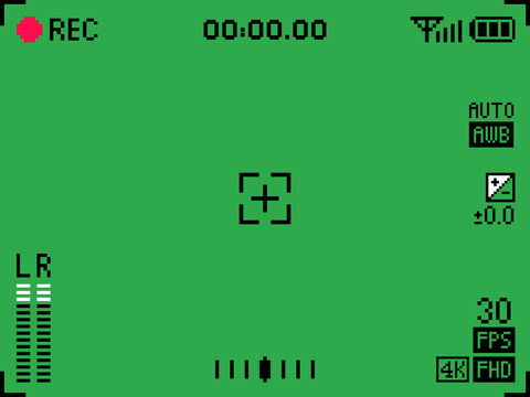 Pixel Art Camera Viewfinder Green Screen - REC HUD Overlay - 30 FPS Full HD