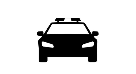 Police car silhouette displayed as a stark monochromatic icon symbolizes law enforcement, public safety, urban security, and emergency services for news reports or municipal branding materials. © Design