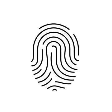 A detailed icon of a fingerprint serves as a symbol.
